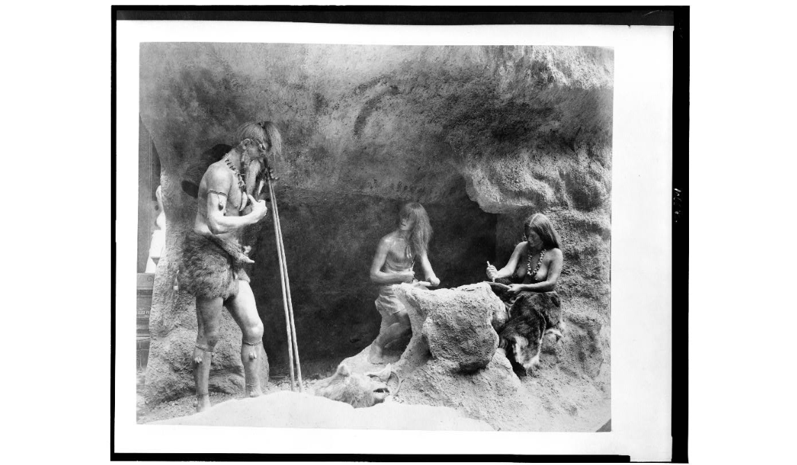 Diorama of the History of Work showing Stone Age people