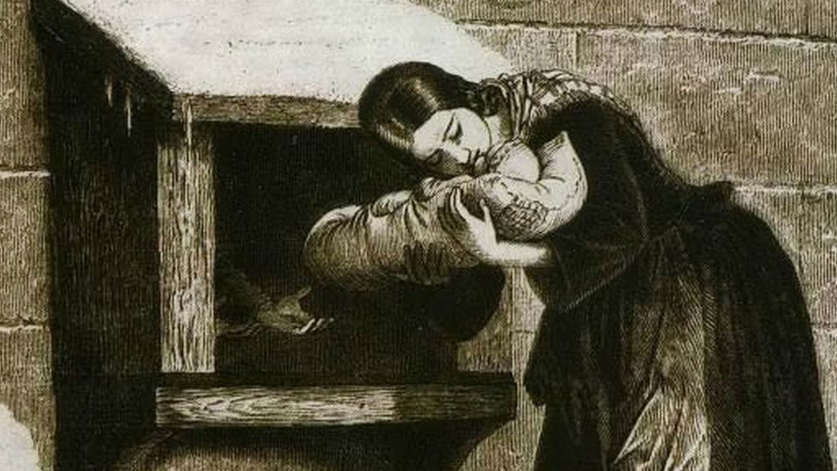 Woman LeavingBaby in Box in 19th Century Paris